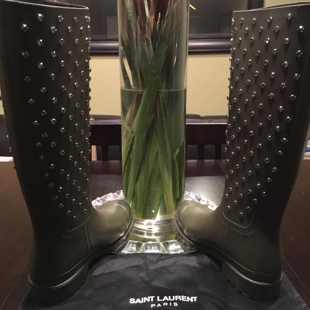 Saint Laurent Green Festival Embellished Rain Boot - Picture 7 of 8